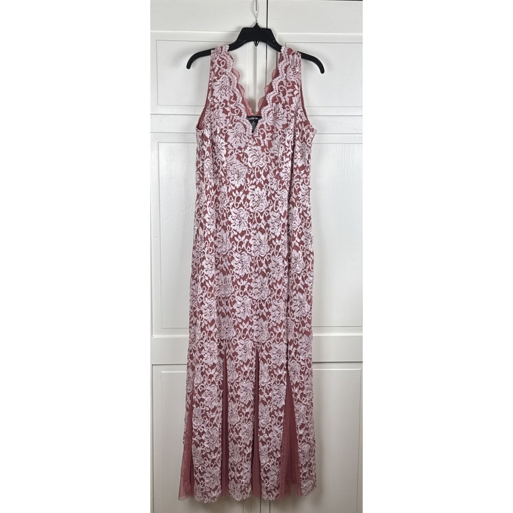 Candalite Womens Dress 1X Lace Sequin Formal Gown Sleeveless V-Neck Evening Maxi